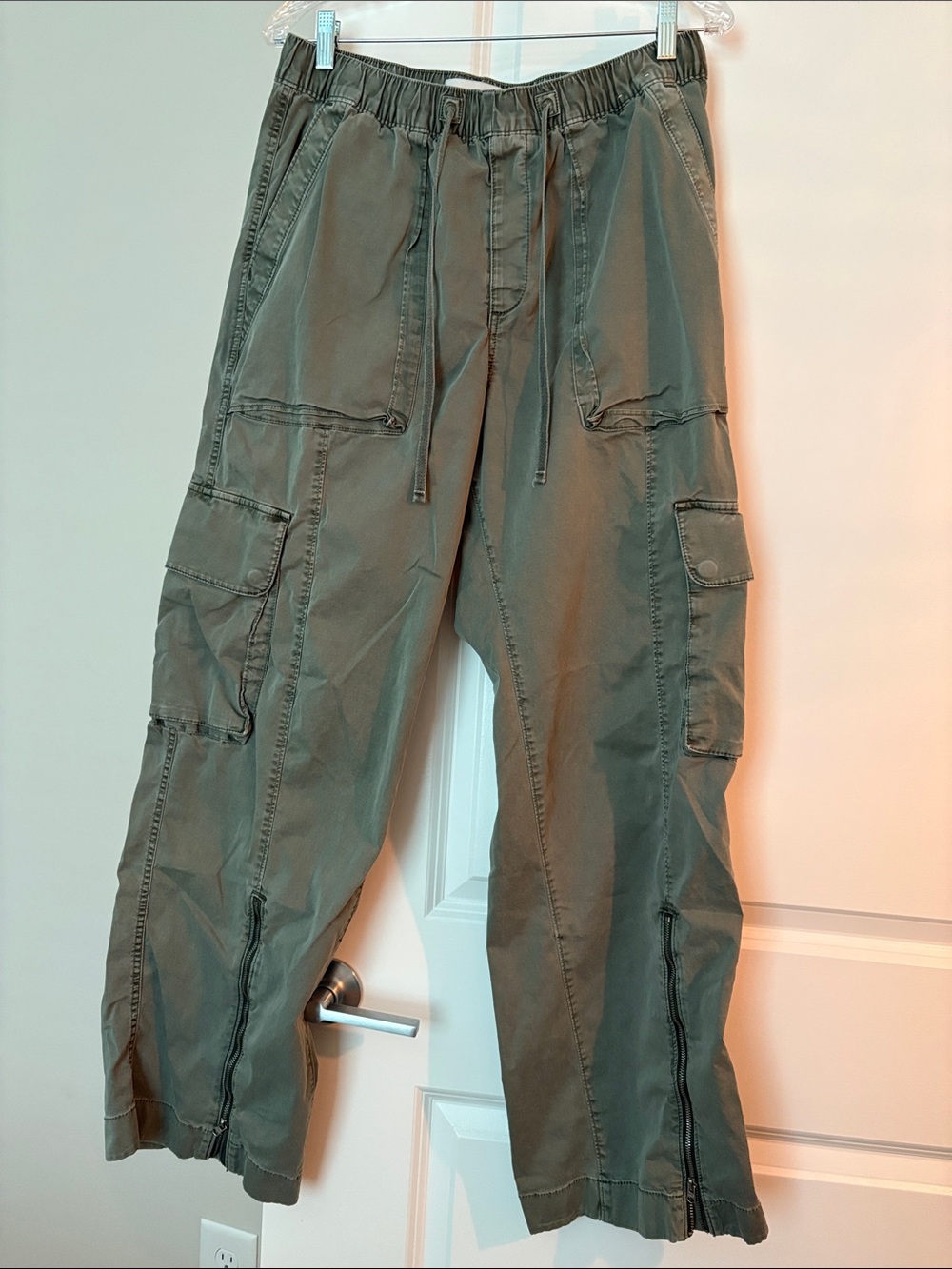 Abercrombie & Fitch Olive Green Wide-Leg Cargo Jumpsuit Pants